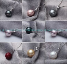 14/16mm Genuine 8 Colors South Sea Shell Pearl Round beads Pendant Necklace 17''