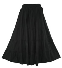 BeautyBatik Black Women Solid BOHO Gypsy Long Maxi Tiered Peasant Skirt 3X 22