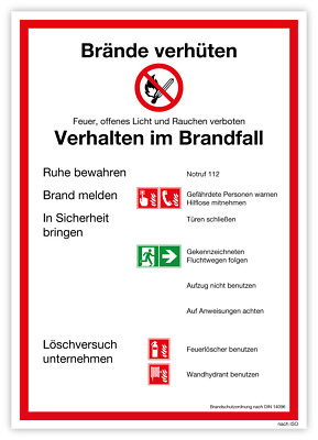 Aufkleber  Brandschutzordnung Teil A Brände verhüten  DIN 14096 Aushang BSO | A4