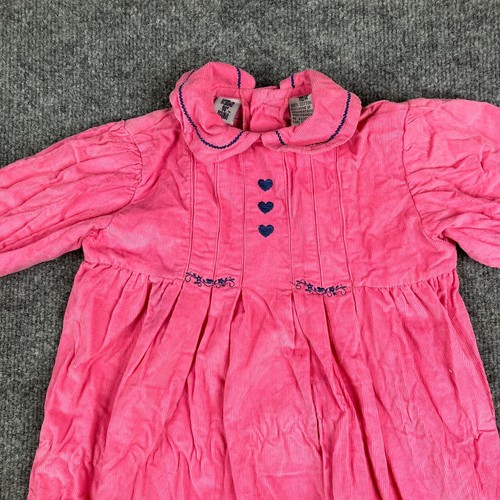  Baby Girl Romper Size 18M Pink Long Sleeve Embroidered Heart Cotton Outfit - Picture 4 of 7