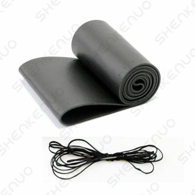 DIY Leather Car Steering Wheel Cover With Needle Thread Anti-slip Black 15''US