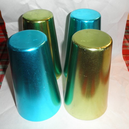 Set of Four 6" Tall Metal Tumblers- 2 Lime Green & 2 Turquoise - Picture 6 of 7