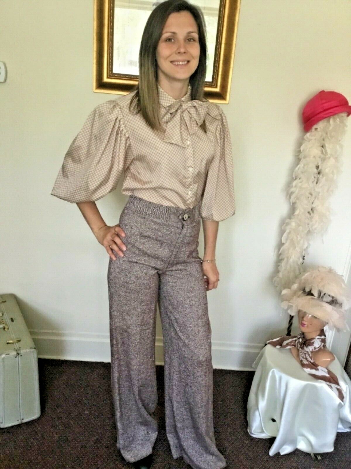 70's Vintage Brown White Tweed Hi Waisted Ultra B… - image 4