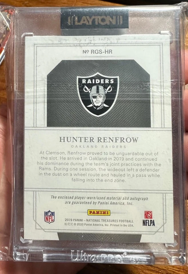 2019 Panini National Treasures Hunter Renfrow RC Glove Patch RPA Auto Panthers - Image 2 of 2