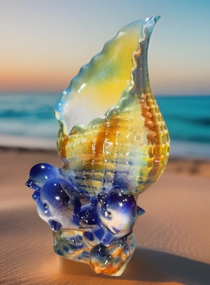 Estatueta vintage iridescente brilho golfinho concha decoração oceano costeiro - Imagem 4 de 4