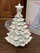 Cracker Barrel White Iridescent Ceramic Light Up Christmas Tree In Box NEW