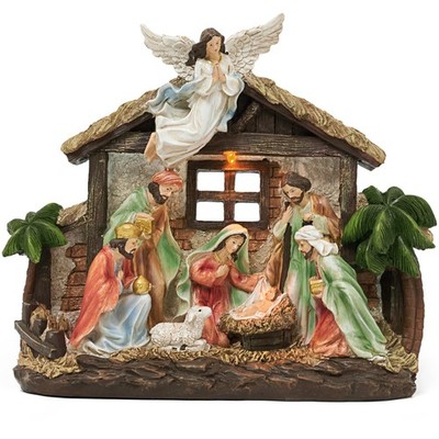 Valery Madelyn Christmas Nativity Figurines with LED Lights, Large Red Green Whi