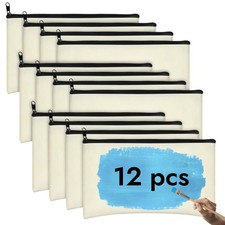 Pencil Pouch 12 Pack Blank Canvas Zipper Pouch Makeup Bag Bulk Only Pouch