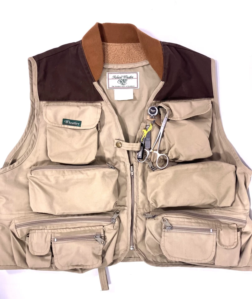 Vintage Richard Wheatley Fly Fishing Vest Mens XXL Brown Multi Pocket + Extras - Image 2 of 4