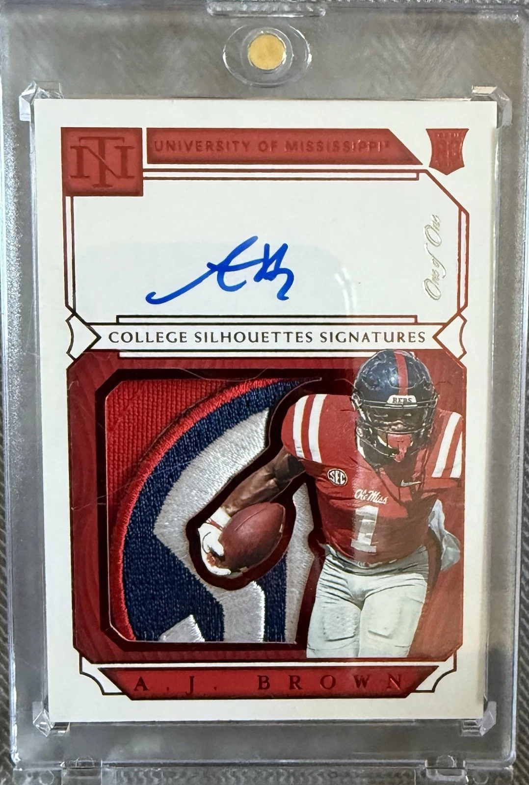 AJ Brown Panini National Treasures Collegiate #105 College Materials Signatures-Cyan Printing Plate 1/1