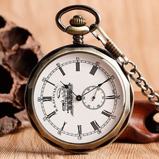 Vintage Style Railway Pocket Watch Open Face Roman Numerals Hand-Wind Mechanical