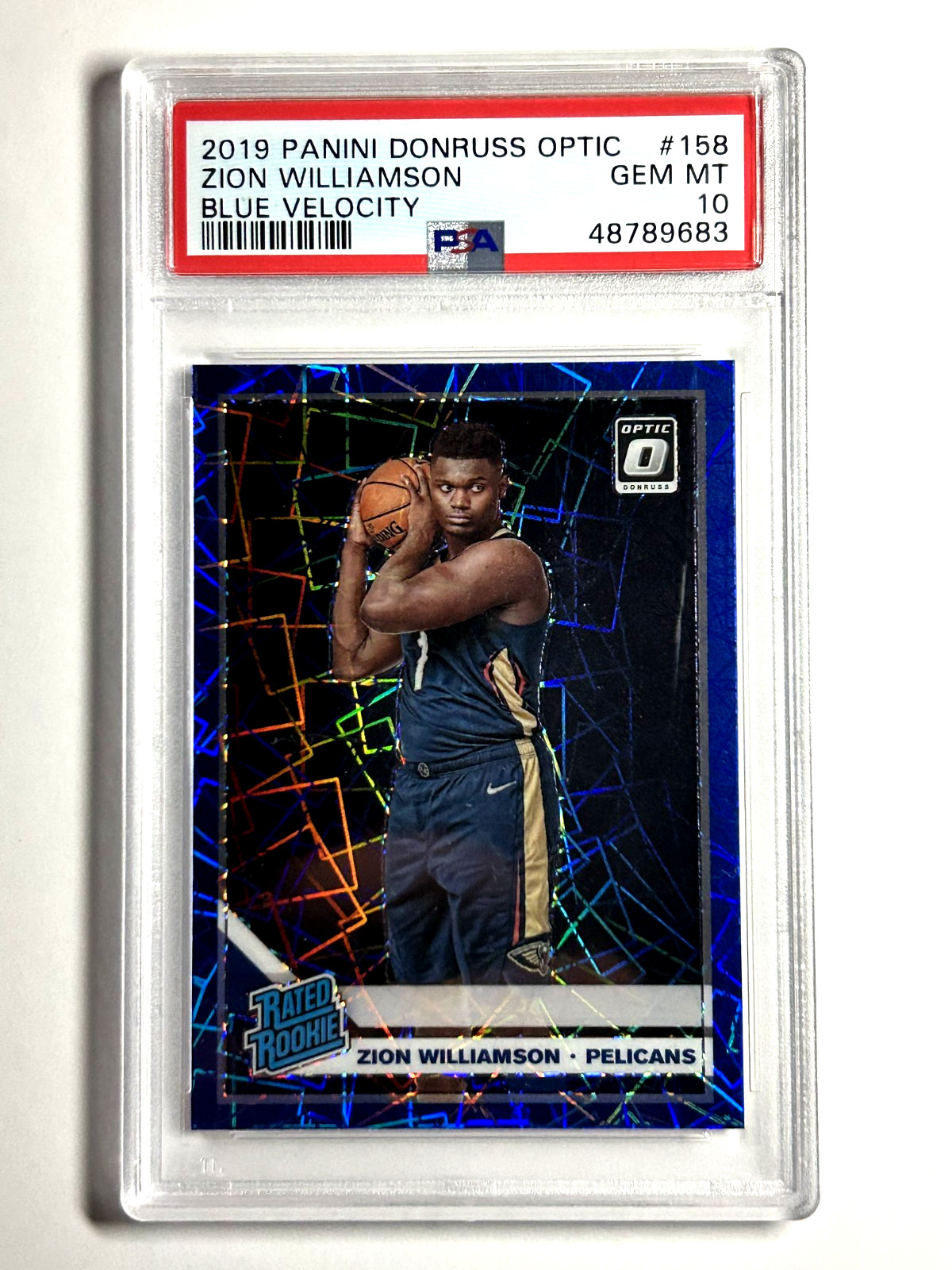 2019-20 Donruss Optic ZION WILLIAMSON Blue Velocity Rookie Card #158 ~ PSA 10