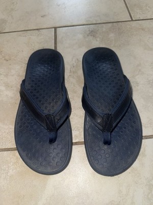 VIONIC TIDE II WOMENS 8 NAVY BLUE PATENT TOE POST FLIP FLOP SANDALS ORTHOTIC 