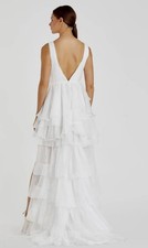 Mac Duggal 55320 Sz 4 White Hi Lo Chiffon Bodysuit Gown Bride Bridal