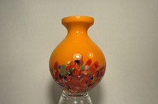 Bohemian Art Deco Spatter Cased Glass Vase Orange 13.5cm Height Art Glass