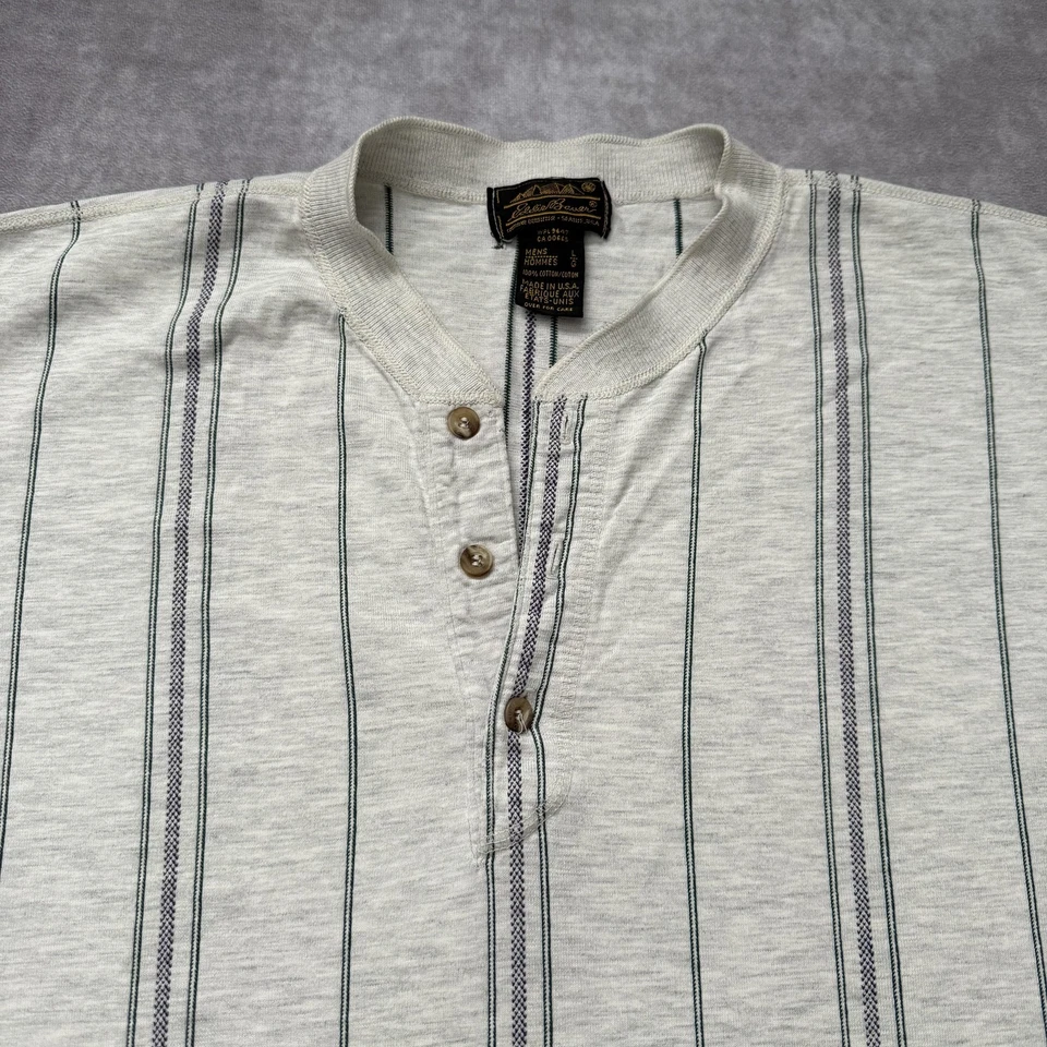 Camisa Eddie Bauer Vintage Años 90 Para Hombre Grande Rayas Henley Manga Larga Hecha en EE. UU. 90 Foto 3 de 4