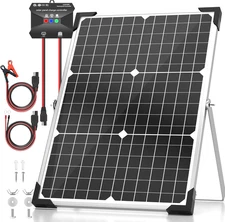 Voltset Solar Panel Kit 30W 12V, Solar Battery Trickle Charger Maintainer, Water