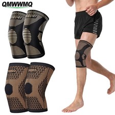 2x Knee Sleeves Copper Silver Compression Brace Support Sport Joint Injury Pain