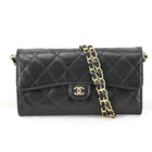 AUTH CHANEL Caviar Wallet Coco Mark purse Black Chain France F1621RG805