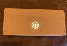 Tory Burch Orange Saffiano Leather Flap Continental Wallet /glasses Case.