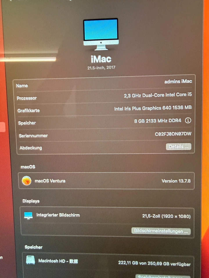 Apple iMac 21,5 Zoll Intel Core i5 2,3 GHz 8 GB RAM 256 GB SSD 2017 - Bild 3 von 3