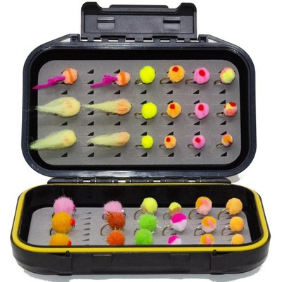 36 Bead Head Glo Bug Egg Fly Assortment with Waterproof Fly Box | Trout, Stee...