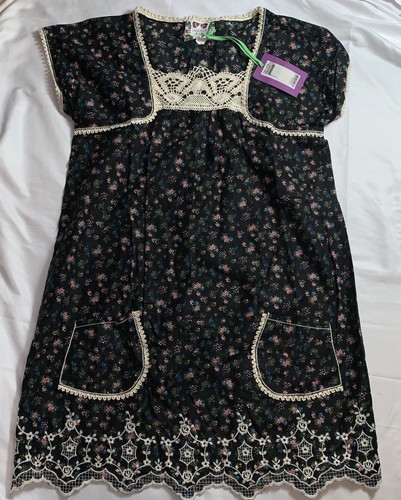 New Chelsea & Violet Sublime Black Floral Smocked Dress Size Large Boho Lace - 第 1/14 張圖片