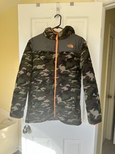 The North Face Boys Reversible Camo Fleece Gray Jacket Hood XL 18/20