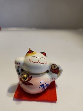 Japanese Mini Cat Maneki Neko 4.9 Cm Blue Ceramic