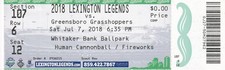 Ticket Stub: Lexington Legends vs Greensboro Grasshoppers - July 7, 2018