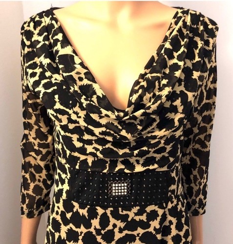 Handmade By Marcia Modenese Black Brown Animal Print Silk Mesh Sheath Dress Sz M - Picture 2 of 10
