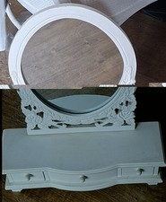 White Wood Dressing Table Organiser with Oval Mirror, 3Drawer, Freestanding