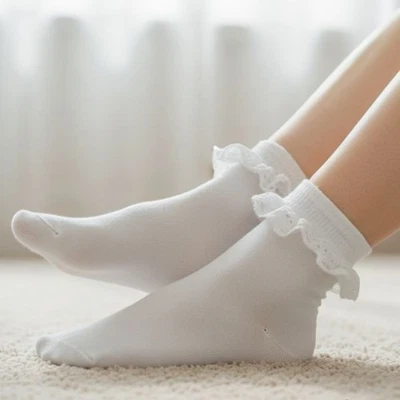 IMPERIAL HOME FURNISHING 6 PAIRS LACE SOCKS FOR SCHOOL GIRLS KIDS FRILLY ANKLE TURN DOWN WHITE COTTON