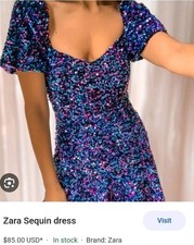 ZARA Sequin Mini Dress Puff Sleeves Wedding Party Bloggers Celeb Sparkle M BNWT