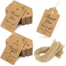 100 PCS Thank You Tags, Kraft Paper Gift Tags with Hanging Strings for Brown