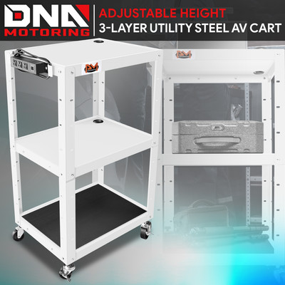 Height Adjustable 3-Layer Media Rolling AV Cart w/ Power Strip+Casters White