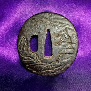 Antique Japanese Iron Tsuba Edo Period Sword Guard