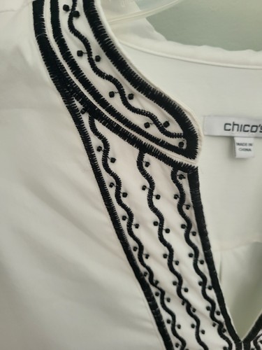 Chico's Damen Größe 16 Ballonärmel bestickt Statement Bluse Tunika Oberteil Baumwolle - Bild 2 von 11