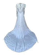 Vintage 1940s Liquid Silk Wedding Dress Long Train Victorian Buttons