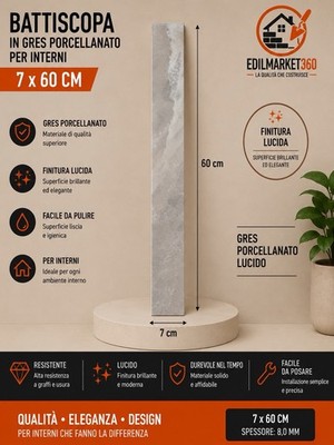 1pc (60cm) GREY MARBLE EFFECT PORCELAIN STONEWARE SKIRTING BOARD 7x60cm