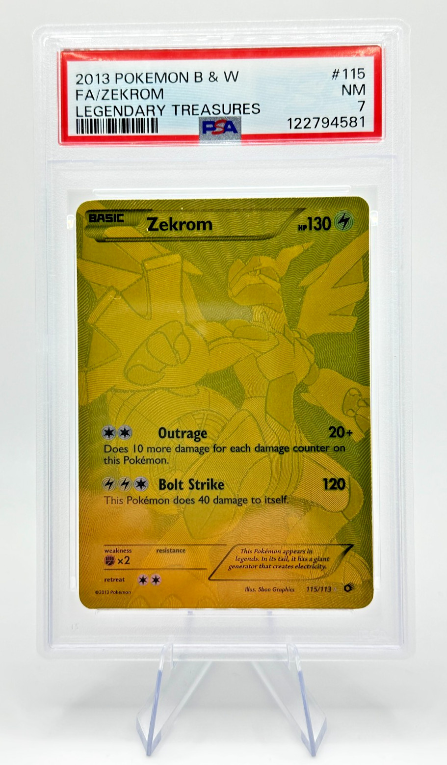 2013 Pokemon B&W Legendary Treasures Zekrom #115 | Gold FULL ART | PSA 7 - NM