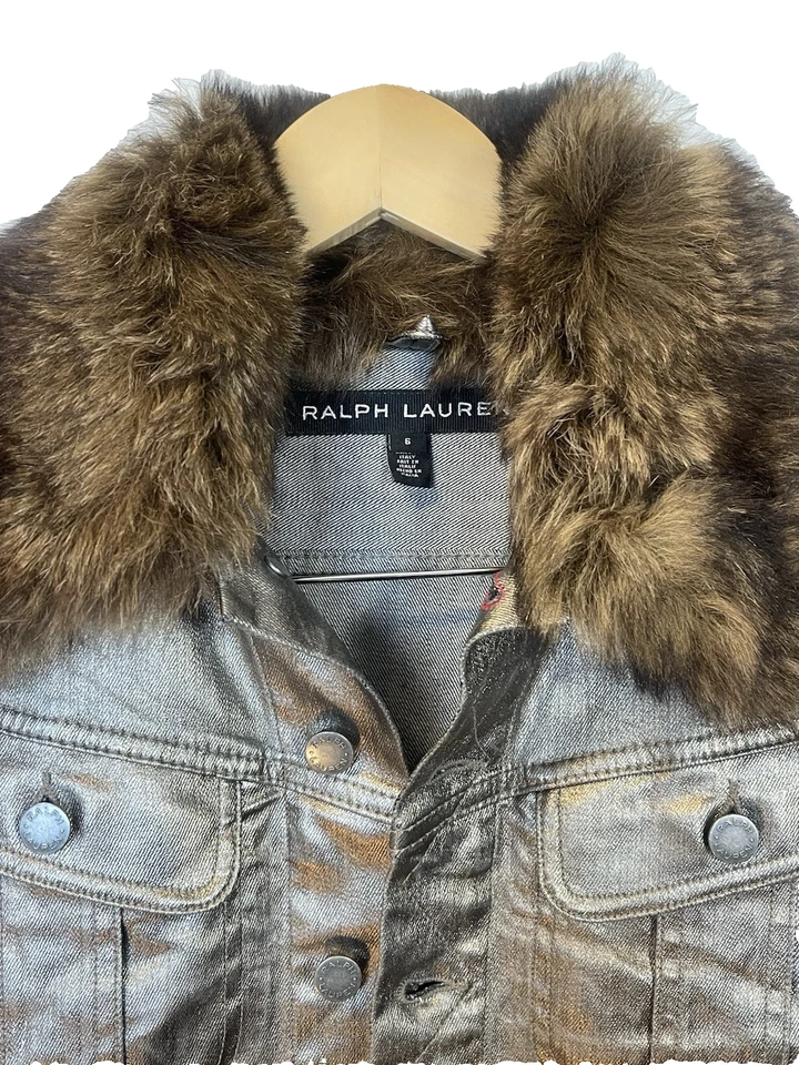 Chaqueta vaquera para mujer Ralph Lauren Collection talla 6 cordero cuello piel de oveja Italia Foto 3 de 4