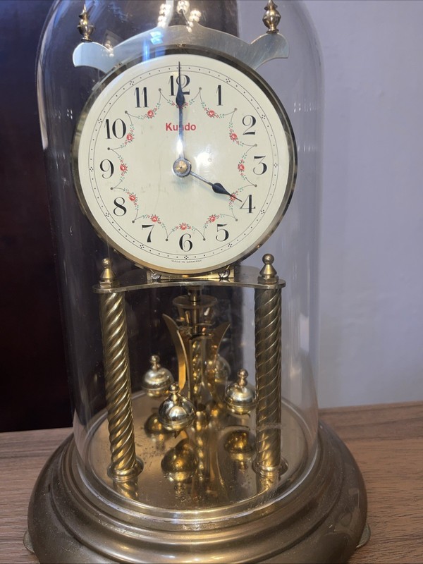 Vintage Kundo 400 Day Anniversary Clock - West Germany - Floral Dial Plastic Dom