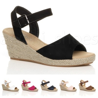 DAMEN HALBHOHER ABSATZ SOMMER SCHNALLE ESPADRILLE PLATEAU KEILABSATZ SANDALEN GRÖSSE