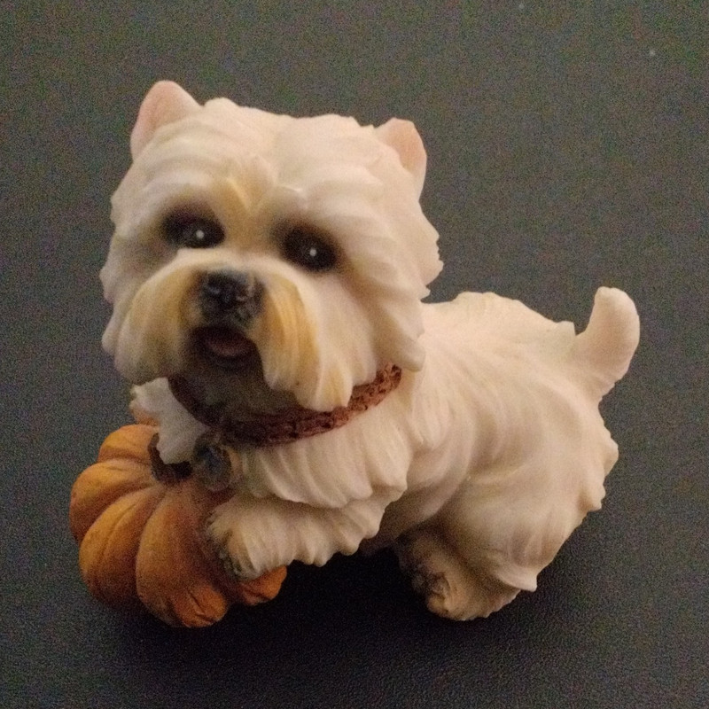 West Highland White Terrier Westie Dog Figurine with Pumpkin