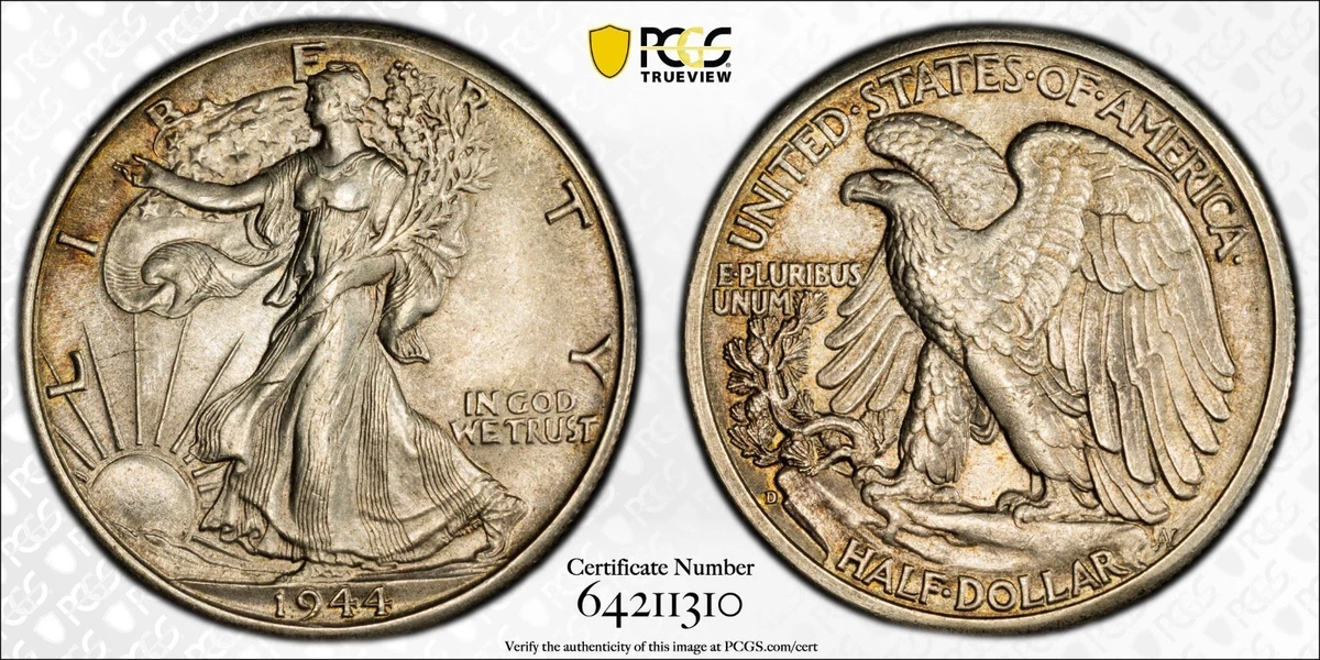 1944 ウォーキングリバティ ハーラダラー PCGS MS63 MS 63 Graded 1944