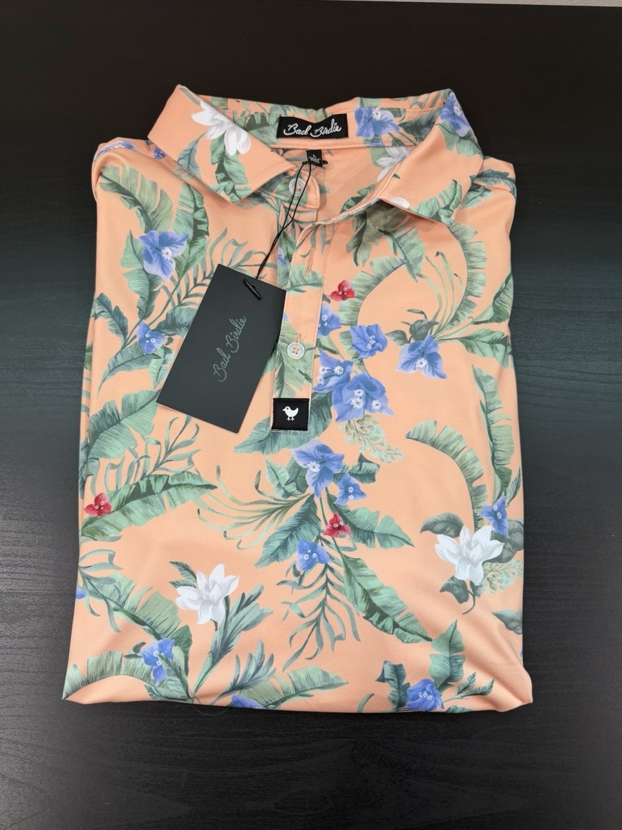 Bad Birdie Core Polo Size Large Flora Fiesta Stretch Golf Shirt Short Sleeve NWT