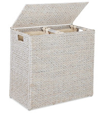 Large Natural Water Hyacinth Double Laundry Hamper Basket W/ 2 Liner Bags Handle