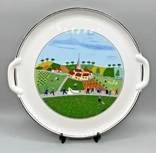 Villeroy & Boch Porcelain Cake Plate/Tray w Handles Wedding Scene 12" Signed