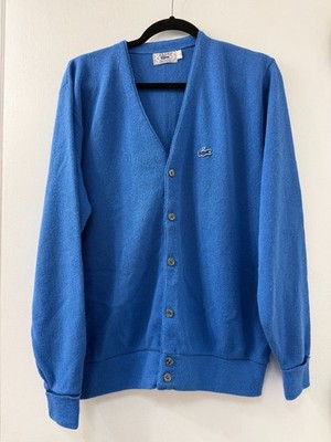 Izod Lacoste Vintage 70's Blue Cardigan Sweater Grandpa Acrylic Large EUC